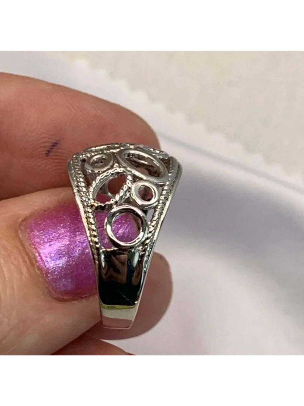 Pierced Sterling Silver 925 Circle Dome Ring 13.5MM Width Ring Size 8